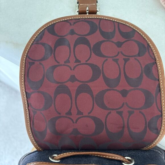 VGUC Vintage Coach Denim Day Chambray Brown Leather Trim backpack 9” X 11” - Picture 12 of 14
